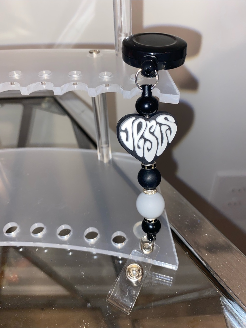 Black and White 'Jesus' Heart Badge reel